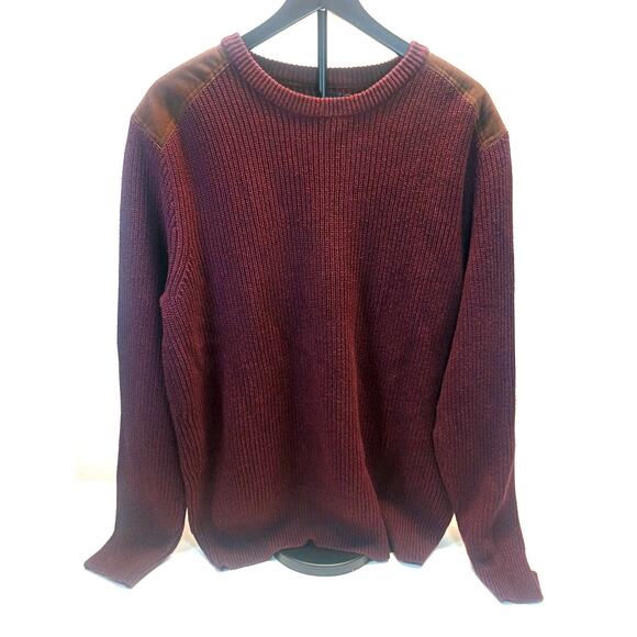 J Crew Sweater Mens CL Burgandy Red Classic Suede Shoulder Patch Ribbed Crew - Picture 9 of 11
